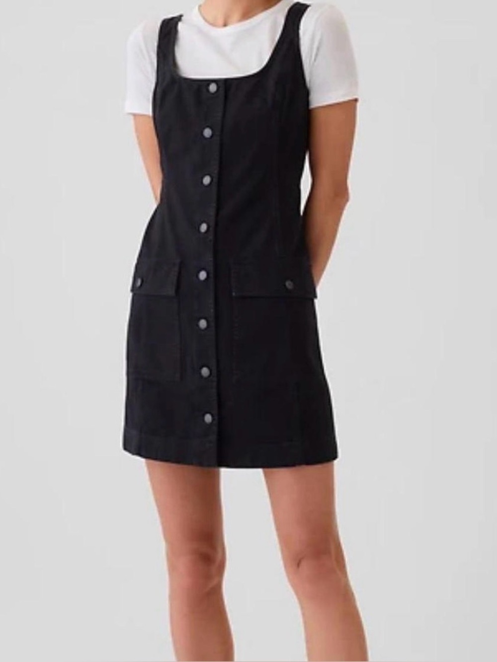 GAP Black Denim Button-Front Utility Dress